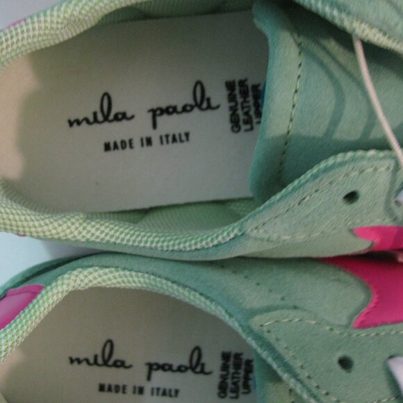 * Mila Paoli Leather Sneaker 7 1/2 8 NWT $70 Mint Green & Pink Lace Up Shoe - Picture 6 of 7